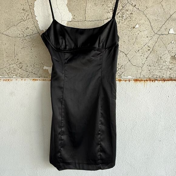 Black Satin Slip Dress Mini Corset Back Emory Park Lingerie Style Y2K Size Large - Picture 1 of 7